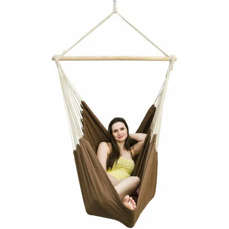 AMANKA Fauteuil Suspendu Pour Asseoir 2 Personnes Hamac 185x130cm Chaise 100% Coton Balançoire XXL 150kg Siège Pour Se Balancer Avec Pivot 360° Marron Foncé 5 AMANKA Fauteuil Suspendu Pour Asseoir 2 Personnes Hamac 185x130cm Chaise 100% Coton Balançoire XXL 150kg Siège Pour Se Balancer Avec Pivot 360° Marron Foncé – Image 5