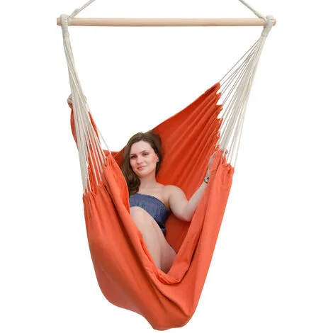 AMANKA Fauteuil Suspendu Pour Asseoir 2 Personnes Hamac 185x130cm Chaise 100% Coton Balançoire XXL 150kg Siège Pour Se Balancer Avec Pivot 360° Orange - Orange 2 AMANKA Fauteuil Suspendu Pour Asseoir 2 Personnes Hamac 185x130cm Chaise 100% Coton Balançoire XXL 150kg Siège Pour Se Balancer Avec Pivot 360° Orange - Orange – Image 2