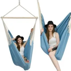 AMANKA Fauteuil Suspendu Pour Asseoir 2 Personnes Hamac 185x130cm Chaise 100% Coton Balançoire XXL 150kg Siège Pour Se Balancer Avec Pivot 360° Turquoise - Blau
