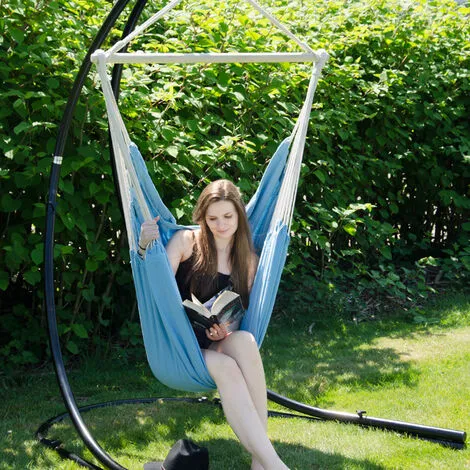 AMANKA Fauteuil Suspendu Pour Asseoir 2 Personnes Hamac 185x130cm Chaise 100% Coton Balançoire XXL 150kg Siège Pour Se Balancer Avec Pivot 360° Turquoise - Blau 2 AMANKA Fauteuil Suspendu Pour Asseoir 2 Personnes Hamac 185x130cm Chaise 100% Coton Balançoire XXL 150kg Siège Pour Se Balancer Avec Pivot 360° Turquoise - Blau – Image 2