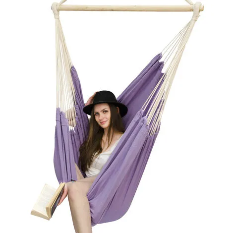 AMANKA Fauteuil Suspendu Pour Asseoir 2 Personnes Hamac 185x130cm Chaise 100% Coton Balançoire XXL 150kg Siège Pour Se Balancer Avec Pivot 360° Lavande - Lila 2 AMANKA Fauteuil Suspendu Pour Asseoir 2 Personnes Hamac 185x130cm Chaise 100% Coton Balançoire XXL 150kg Siège Pour Se Balancer Avec Pivot 360° Lavande - Lila – Image 2