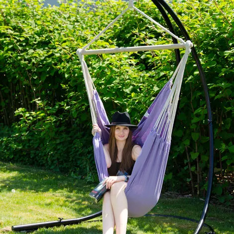 AMANKA Fauteuil Suspendu Pour Asseoir 2 Personnes Hamac 185x130cm Chaise 100% Coton Balançoire XXL 150kg Siège Pour Se Balancer Avec Pivot 360° Lavande - Lila 4 AMANKA Fauteuil Suspendu Pour Asseoir 2 Personnes Hamac 185x130cm Chaise 100% Coton Balançoire XXL 150kg Siège Pour Se Balancer Avec Pivot 360° Lavande - Lila – Image 4