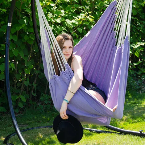 AMANKA Fauteuil Suspendu Pour Asseoir 2 Personnes Hamac 185x130cm Chaise 100% Coton Balançoire XXL 150kg Siège Pour Se Balancer Avec Pivot 360° Lavande - Lila 5 AMANKA Fauteuil Suspendu Pour Asseoir 2 Personnes Hamac 185x130cm Chaise 100% Coton Balançoire XXL 150kg Siège Pour Se Balancer Avec Pivot 360° Lavande - Lila – Image 5