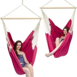 AMANKA Fauteuil Suspendu Pour Asseoir 2 Personnes Hamac 185x130cm Chaise 100% Coton Balançoire XXL 150kg Siège Pour Se Balancer Avec Pivot 360° Fuchsia - Rot
