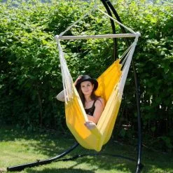 AMANKA Fauteuil Suspendu Pour Asseoir 2 Personnes Hamac 185x130cm Chaise 100% Coton Balançoire XXL 150kg Siège Pour Se Balancer Avec Pivot 360° Jaune - Gelb -AMANKA Soldes Boutique 10752733 4