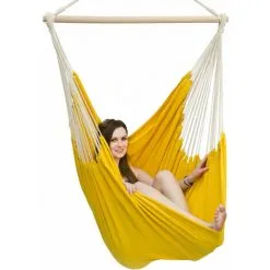 AMANKA Fauteuil Suspendu Pour Asseoir 2 Personnes Hamac 185x130cm Chaise 100% Coton Balançoire XXL 150kg Siège Pour Se Balancer Avec Pivot 360° Jaune - Gelb -AMANKA Soldes Boutique 10752733 5