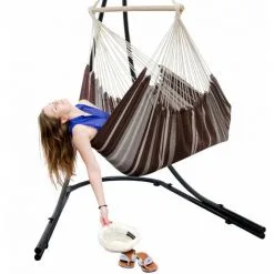 AMANKA Fauteuil Suspendu Pour Asseoir 2 Personnes Hamac 185x130cm Chaise 100% Coton Balançoire XXL 150kg Siège Pour Se Balancer Avec Pivot 360° Rayé Marron - Braun 8 AMANKA Fauteuil Suspendu Pour Asseoir 2 Personnes Hamac 185x130cm Chaise 100% Coton Balançoire XXL 150kg Siège Pour Se Balancer Avec Pivot 360° Rayé Marron - Braun -AMANKA Soldes Boutique 10752738 4