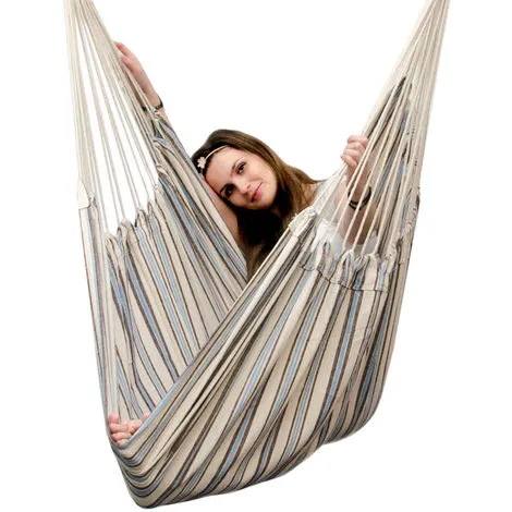 AMANKA Fauteuil Suspendu Pour Asseoir 2 Personnes Hamac 185x130cm Chaise 100% Coton Balançoire XXL 150kg Siège Pour Se Balancer Avec Pivot 360° Rayé Turquoise Et Marron - Bunt 2 AMANKA Fauteuil Suspendu Pour Asseoir 2 Personnes Hamac 185x130cm Chaise 100% Coton Balançoire XXL 150kg Siège Pour Se Balancer Avec Pivot 360° Rayé Turquoise Et Marron - Bunt – Image 2