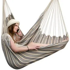 AMANKA Fauteuil Suspendu Pour Asseoir 2 Personnes Hamac 185x130cm Chaise 100% Coton Balançoire XXL 150kg Siège Pour Se Balancer Avec Pivot 360° Rayé Turquoise Et Marron - Bunt 7 AMANKA Fauteuil Suspendu Pour Asseoir 2 Personnes Hamac 185x130cm Chaise 100% Coton Balançoire XXL 150kg Siège Pour Se Balancer Avec Pivot 360° Rayé Turquoise Et Marron - Bunt -AMANKA Soldes Boutique 10752739 3