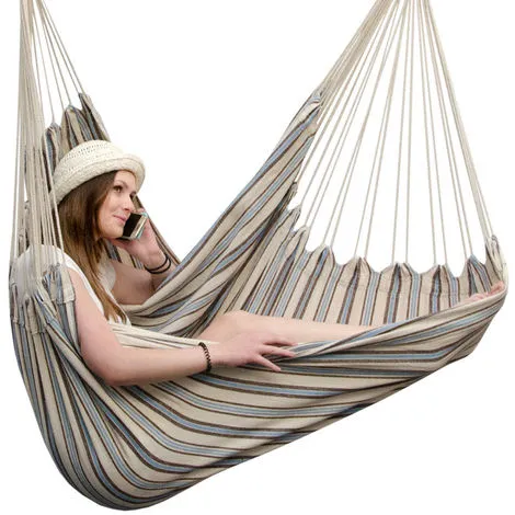 AMANKA Fauteuil Suspendu Pour Asseoir 2 Personnes Hamac 185x130cm Chaise 100% Coton Balançoire XXL 150kg Siège Pour Se Balancer Avec Pivot 360° Rayé Turquoise Et Marron - Bunt 3 AMANKA Fauteuil Suspendu Pour Asseoir 2 Personnes Hamac 185x130cm Chaise 100% Coton Balançoire XXL 150kg Siège Pour Se Balancer Avec Pivot 360° Rayé Turquoise Et Marron - Bunt – Image 3