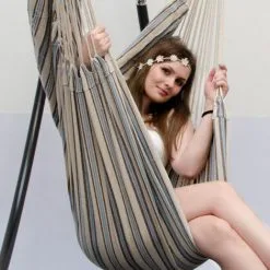 AMANKA Fauteuil Suspendu Pour Asseoir 2 Personnes Hamac 185x130cm Chaise 100% Coton Balançoire XXL 150kg Siège Pour Se Balancer Avec Pivot 360° Rayé Turquoise Et Marron - Bunt 8 AMANKA Fauteuil Suspendu Pour Asseoir 2 Personnes Hamac 185x130cm Chaise 100% Coton Balançoire XXL 150kg Siège Pour Se Balancer Avec Pivot 360° Rayé Turquoise Et Marron - Bunt -AMANKA Soldes Boutique 10752739 4