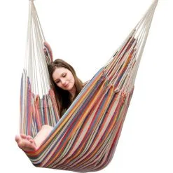 AMANKA Fauteuil Suspendu Pour Asseoir 2 Personnes Hamac 185x130cm Chaise 100% Coton Balançoire XXL 150kg Siège Pour Se Balancer Avec Pivot 360° Rayé Multicolore Clair - Bunt -AMANKA Soldes Boutique 10752743 3