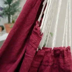 AMANKA Fauteuil Suspendu Pour Asseoir 2 Personnes Hamac 185x130cm Chaise 100% Coton Balançoire XXL 150kg Siège Pour Se Balancer Avec Pivot 360° Bordeaux Rouge -AMANKA Soldes Boutique 10752744 4