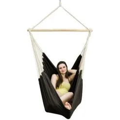 AMANKA Fauteuil Suspendu Pour Asseoir 2 Personnes Hamac 185x130cm Chaise 100% Coton Balançoire XXL 150kg Siège Pour Se Balancer Avec Pivot 360° Noir