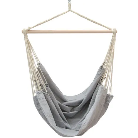 AMANKA Fauteuil Suspendu Pour Asseoir 2 Personnes Hamac 185x130cm Chaise 100% Coton Balançoire XXL 150kg Siège Pour Se Balancer Avec Pivot 360° Gris Clair - Grau 3 AMANKA Fauteuil Suspendu Pour Asseoir 2 Personnes Hamac 185x130cm Chaise 100% Coton Balançoire XXL 150kg Siège Pour Se Balancer Avec Pivot 360° Gris Clair - Grau – Image 3