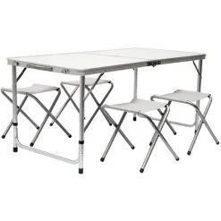 AMANKA Table De Camping Pliable Réglable En Hauteur 120x60x70cm Incl 4 Tabourets Pliants Format Mallette Gris Clair - Grau