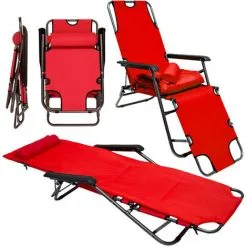 AMANKA Chaise Longue Inclinable Et Pliante | Transat De Jardin Avec Appui-tête Réglable + Rembourrage 178 Cm Amovible + Repose-jambes + Dossier Inclinables | Rouge - Rot