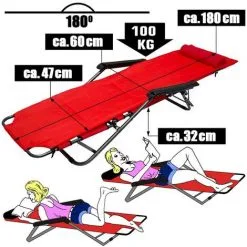 AMANKA Chaise Longue Inclinable Et Pliante | Transat De Jardin Avec Appui-tête Réglable + Rembourrage 178 Cm Amovible + Repose-jambes + Dossier Inclinables | Rouge - Rot -AMANKA Soldes Boutique 10974016 3
