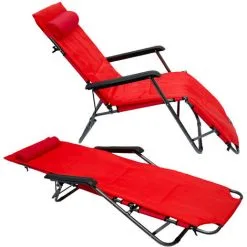 AMANKA Chaise Longue Inclinable Et Pliante | Transat De Jardin Avec Appui-tête Réglable + Rembourrage 178 Cm Amovible + Repose-jambes + Dossier Inclinables | Rouge - Rot -AMANKA Soldes Boutique 10974016 4
