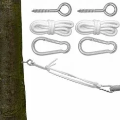 AMANKA Kit Pour Accrocher Votre Hamac | Kit Complet Incl Cordes Mousquetons Vis à Anneau | Poids Max. Supporté 160 Kg - Weiss