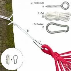 AMANKA Kit Pour Accrocher Votre Hamac | Kit Complet Incl Cordes Mousquetons Vis à Anneau | Poids Max. Supporté 160 Kg - Weiss -AMANKA Soldes Boutique 10974043 3