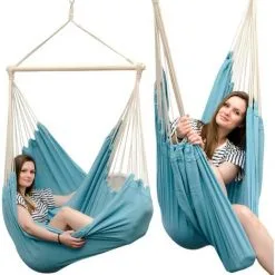 AMANKA Hamac XXL Pour Toute La Famille | Poids Max. Supporté 150 Kg | Siège De Toile Suspendue 190x140cm | 100% Coton | Hamac Pour Le Jardin | Pour La Sieste | Couleur Bleu Pacifique - Blau