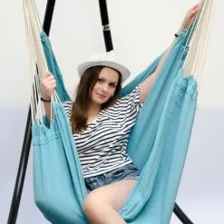 AMANKA Hamac XXL Pour Toute La Famille | Poids Max. Supporté 150 Kg | Siège De Toile Suspendue 190x140cm | 100% Coton | Hamac Pour Le Jardin | Pour La Sieste | Couleur Bleu Pacifique - Blau -AMANKA Soldes Boutique 10974045 4