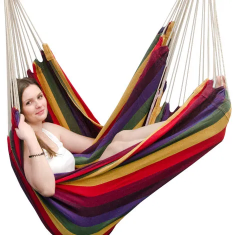 AMANKA Hamac XXL Pour Toute La Famille | Poids Max. Supporté 150 Kg | Siège De Toile Suspendue 190x140cm | 100% Coton | Hamac Pour Le Jardin | Pour La Sieste | Couleur Arc-en-ciel - Bunt 2 AMANKA Hamac XXL Pour Toute La Famille | Poids Max. Supporté 150 Kg | Siège De Toile Suspendue 190x140cm | 100% Coton | Hamac Pour Le Jardin | Pour La Sieste | Couleur Arc-en-ciel - Bunt – Image 2