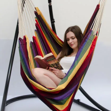 AMANKA Hamac XXL Pour Toute La Famille | Poids Max. Supporté 150 Kg | Siège De Toile Suspendue 190x140cm | 100% Coton | Hamac Pour Le Jardin | Pour La Sieste | Couleur Arc-en-ciel - Bunt 4 AMANKA Hamac XXL Pour Toute La Famille | Poids Max. Supporté 150 Kg | Siège De Toile Suspendue 190x140cm | 100% Coton | Hamac Pour Le Jardin | Pour La Sieste | Couleur Arc-en-ciel - Bunt – Image 4