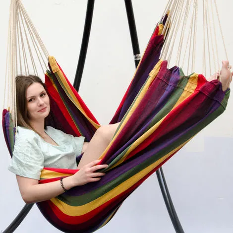 AMANKA Hamac XXL Pour Toute La Famille | Poids Max. Supporté 150 Kg | Siège De Toile Suspendue 190x140cm | 100% Coton | Hamac Pour Le Jardin | Pour La Sieste | Couleur Arc-en-ciel - Bunt 5 AMANKA Hamac XXL Pour Toute La Famille | Poids Max. Supporté 150 Kg | Siège De Toile Suspendue 190x140cm | 100% Coton | Hamac Pour Le Jardin | Pour La Sieste | Couleur Arc-en-ciel - Bunt – Image 5