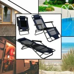 AMANKA Chaise Longue Pliable Pour Camping Et Jardin | Transat Inclinables Avec Repose-tête | Couleur Bleu Foncé | Structure En Acier | Poids Max. Supporté 100 Kg | 153cm - Blau -AMANKA Soldes Boutique 10974082 5