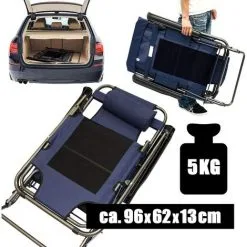 AMANKA Chaise Longue Pliable Pour Camping Et Jardin | Transat Inclinables Avec Repose-tête | Couleur Bleu Foncé | Structure En Acier | Poids Max. Supporté 100 Kg | 178cm - Blau