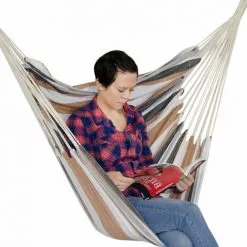 AMANKA Hamac 110x145cm Siège Suspendu En Toile Chaise Suspendue Balançoire En Coton Max 150kg Rayures Marrones Et Beiges - Braun