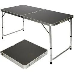AMANKA Table De Camping Pique-nique Pliable Réglable En Hauteur 120x60x70cm En Aluminium Pliant Format Mallette Gris Foncé - Grau