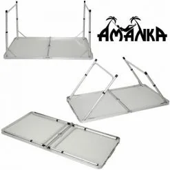 AMANKA Table De Camping Pique-nique Pliable Réglable En Hauteur 120x60x70cm En Aluminium Pliant Format Mallette Gris Foncé - Grau -AMANKA Soldes Boutique 10974127 4
