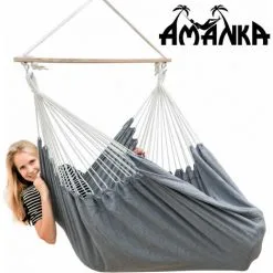 AMANKA Hamac 185x130cm EXTRA-SÛR Siège Suspendu Balançoire En Coton XXL Grande Chaise Suspendue En Toile Max 150kg Gris - Grau -AMANKA Soldes Boutique 10974289 4