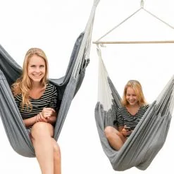 AMANKA Hamac 185x130cm EXTRA-SÛR Siège Suspendu Balançoire En Coton XXL Grande Chaise Suspendue En Toile Max 150kg Gris - Grau -AMANKA Soldes Boutique 10974289 5