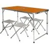 AMANKA Table De Camping Pliable Réglable En Hauteur 120x60x70cm Incl 4 Tabourets Pliants Format Mallette Bambou - Braun