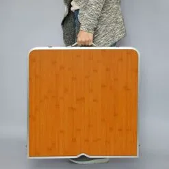 AMANKA Table De Camping Pliable Réglable En Hauteur 120x60x70cm Incl 4 Tabourets Pliants Format Mallette Bambou - Braun -AMANKA Soldes Boutique 10974298 5