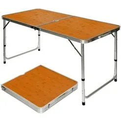 AMANKA Table De Camping Pique-nique Pliable Réglable En Hauteur 120x60x70cm En Aluminium Pliant Format Mallette Bambou - Braun