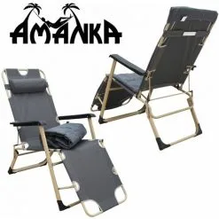 AMANKA Kopie Von Campingstuhl Liegestuhl AMA-YU-98 XL Grau 178x65x88 Cm Incl. Auflage - Grau -AMANKA Soldes Boutique 10974319 3