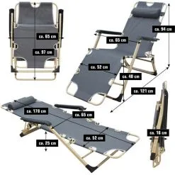 AMANKA Kopie Von Campingstuhl Liegestuhl AMA-YU-98 XL Grau 178x65x88 Cm Incl. Auflage - Grau -AMANKA Soldes Boutique 10974319 4