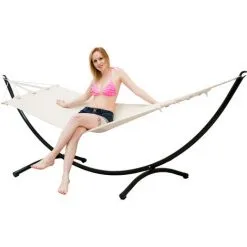 AMANKA Hamac De Jardin Avec Support - 300x100cm Extérieur Intérieur - Cadre Métallique - Beige 8 AMANKA Hamac De Jardin Avec Support - 300x100cm Extérieur Intérieur - Cadre Métallique - Beige -AMANKA Soldes Boutique 10977819 4