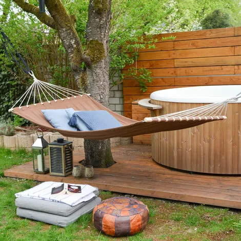 AMANKA XXL Grand Hamac Familial à 2 Places 200x120cm Avec Barres En Bois Marron - Braun 2 AMANKA XXL Grand Hamac Familial à 2 Places 200x120cm Avec Barres En Bois Marron - Braun – Image 2