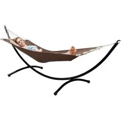 AMANKA Hamac De Jardin Avec Support - 300x100cm Extérieur Intérieur - Cadre Métallique - Braun -AMANKA Soldes Boutique 10977825 4