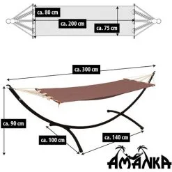 AMANKA Hamac De Jardin Avec Support - 300x100cm Extérieur Intérieur - Cadre Métallique - Braun -AMANKA Soldes Boutique 10977825 5