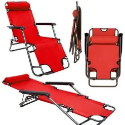 AMANKA Chaise Longue Inclinable Et Pliante | Transat De Jardin 153 Cm + Appuie-tête Amovible + Repose-jambes Et Dossier Inclinable | Rouge - Rot