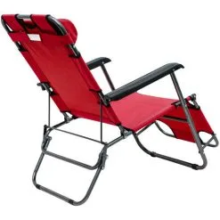 AMANKA Chaise Longue Inclinable Et Pliante | Transat De Jardin 153 Cm + Appuie-tête Amovible + Repose-jambes Et Dossier Inclinable | Rouge - Rot -AMANKA Soldes Boutique 10977912 4