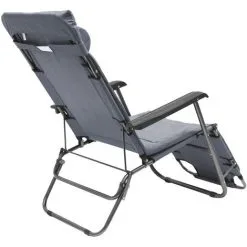 AMANKA Chaise Longue Inclinable Et Pliante | Transat De Jardin Avec Appui-tête Réglable + Rembourrage 178 Cm Amovible + Repose-jambes + Dossier Inclinables | Gris - Grau -AMANKA Soldes Boutique 10977914 3
