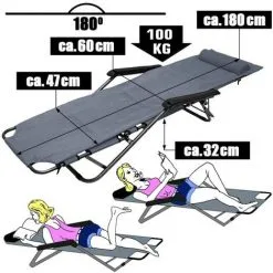 AMANKA Chaise Longue Inclinable Et Pliante | Transat De Jardin Avec Appui-tête Réglable + Rembourrage 178 Cm Amovible + Repose-jambes + Dossier Inclinables | Gris - Grau -AMANKA Soldes Boutique 10977914 4